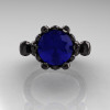 French Antique 14K Black Gold 3.0 Carat Blue Sapphire Solitaire Wedding Ring Y235-14KBGBS-3