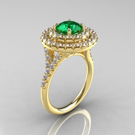 Classic Soleste 14K Yelow Gold 1.0 Ct Emerald Diamond Ring R236-14YGDEM-1