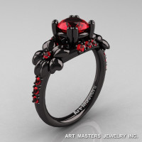 Nature Inspired 14K Black Gold 1.0 Ct Rubies Leaf and Vine Engagement Ring R245-14KBGDR-1