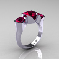 Nature Classic 10K White Gold 2.0 Ct Heart Garnet Three Stone Floral Engagement Ring Wedding Ring R434-10KWGG-1