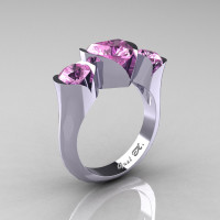 Nature Classic 10K White Gold 2.0 Ct Heart Light Pink Sapphire Three Stone Floral Engagement Ring Wedding Ring R434-10KWGLPS-1