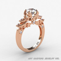 Classic Angel 10K Rose Gold 1.0 Ct CZ Diamond Solitaire Engagement Ring R482-14KRGDCZ-1