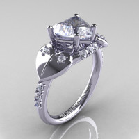 Classic Hearts 14K White Gold 2.0 Ct White Sapphire Diamond Engagement Ring Y445-14KWGDWS-1
