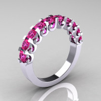 Modern Vintage 14K White Gold Pink Sapphire Designer Wedding Band R172-4-142-14KWGPS-1