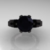 French 14K Black Gold 3.0 CT Black Diamond Engagement Ring Wedding Ring R382-14KBGBD-3