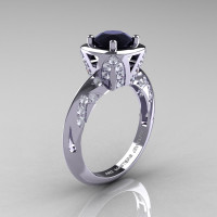 Classic French 14K White Gold 1.0 Carat White and White Diamond Engagement Ring Wedding RIng R502-14KWGDBD-1