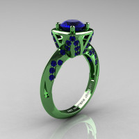 Classic French Military 14K Green Gold 1.0 Ct Blue Sapphire Engagement Ring Wedding Ring R502-14KGGBS-1