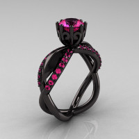 14k black gold pink sapphire unusual unique floral engagement ring anniversary ring wedding ring R278-BGDPS-1