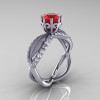 14k white gold ruby diamond unusual unique floral engagement ring anniversary ring wedding band set R278SSB-WGDR-2