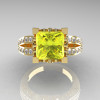 French Vintage 14K Yellow Gold 3.8 Carat Princess Yellow Topaz Diamond Solitaire Ring R222-YGDYT-3