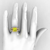 French Vintage 14K Yellow Gold 3.8 Carat Princess Yellow Topaz Diamond Solitaire Ring R222-YGDYT-4