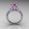 French Vintage 14K White Gold 3.8 Carat Princess Light Pink Sapphire Diamond Solitaire Ring R222-WGDLPS-2