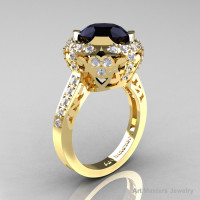Modern Edwardian 14K Yellow Gold 3.0 Carat Black and White Diamond Engagement Ring Wedding Ring Y404-14KYGDBD-1