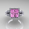 French Vintage 14K White Gold 3.8 Carat Princess Light Pink Sapphire Diamond Solitaire Ring R222-WGDLPS-3