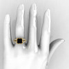 French Vintage 14K Yellow Gold 3.8 Carat Princess Black and White Diamond Solitaire Ring R222-YGDBD-4