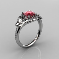 14KT White Gold Diamond Leaf and Vine Ruby Wedding Ring Engagement Ring NN117-14KWGDR Nature Inspired Jewelry-1