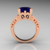 French Vintage 14K Rose Gold 3.8 Carat Princess Blue Sapphire Diamond Solitaire Ring R222-RGDBS-2