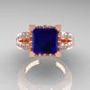 French Vintage 14K Rose Gold 3.8 Carat Princess Blue Sapphire Diamond Solitaire Ring R222-RGDBS-3