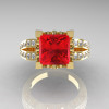 French Vintage 14K Yellow Gold 3.8 Carat Princess Ruby Diamond Solitaire Ring R222-YGDR-3