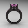 French Vintage 14K Black Gold 3.8 Carat Princess Light Pink Sapphire Diamond Solitaire Ring R222-BGDLPS-2