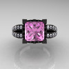 French Vintage 14K Black Gold 3.8 Carat Princess Light Pink Sapphire Diamond Solitaire Ring R222-BGDLPS-3