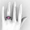 French Vintage 14K Black Gold 3.8 Carat Princess Light Pink Sapphire Diamond Solitaire Ring R222-BGDLPS-4