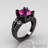 Modern Vintage 14K Black Gold 3.0 Carat Pink Sapphire Diamond Solitaire Ring R102-14KBGDPS-1