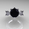 Modern Vintage 14K White Gold 3.0 Ct Black and White Diamond Solitaire Engagement Ring R253-14KWGDBD-3