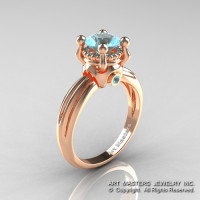 Classic Victorian 14K Rose Gold 1.0 Ct Blue Topaz Solitaire Engagement Ring R506-14KRGBT-1