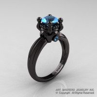 Classic Victorian 14K Black Gold 1.0 Ct Aquamarine  Solitaire Engagement Ring R506-14KBGAQUA-1