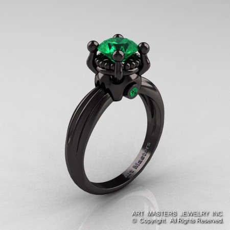 Classic Victorian 14K Black Gold 1.0 Ct Emerald  Solitaire Engagement Ring R506-14KBGEM-1