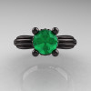 Classic Victorian 14K Black Gold 1.0 Ct Emerald  Solitaire Engagement Ring R506-14KBGEM-3