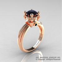 Classic Victorian 14K Rose Gold 1.0 Ct Black Diamond Solitaire Engagement Ring R506-14KRGBD-1