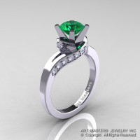 Classic 14K White Gold 1.0 Ct Emerald Diamond Designer Solitaire Ring R259-14KWGDEM-1