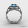 Italian 950 Platinum 1.0 Ct Aquamarine Diamond Engagement Ring Wedding Ring R280-PLATDAQ-2