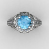 Italian 950 Platinum 1.0 Ct Aquamarine Diamond Engagement Ring Wedding Ring R280-PLATDAQ-3
