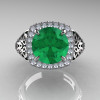 High Fashion 14K White Gold 3.0 Ct Emerald Diamond Designer Wedding Ring R407-14KWGDEM-3