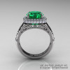 High Fashion 14K White Gold 3.0 Ct Emerald Diamond Designer Wedding Ring R407-14KWGDEM-2