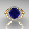 High Fashion 14K Yellow Gold 3.0 Ct  Blue Sapphire Diamond Designer Wedding Ring R407-14KYGDBS-3