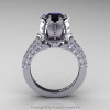 Classic 14K White Gold 1.0 Ct Black and White Diamond Solitaire Wedding Ring R410-14KWGDBD-2