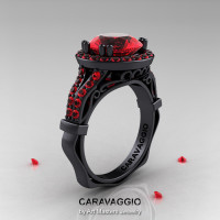 Caravaggio 14K Black Gold 3.0 Ct Rubies Engagement Ring Wedding Ring R620-14KBGR-1