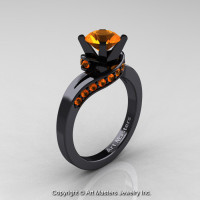 Classic 14K Black Gold 1.0 Ct Orange Sapphire Designer Solitaire Ring R259-14KBGOS-1
