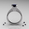Modern Armenian 14K White Gold Lace 1.0 Ct Black Diamond Solitaire Engagement Ring R308-14KWGBD-2