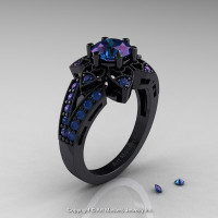 Art Deco 14K Black Gold 1.0 Ct Alexandrite Wedding Ring Engagement Ring R286-14KBGAL-1