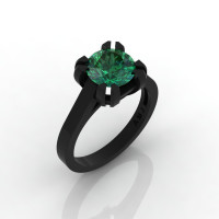 Modern 14K Black Gold Gorgeous Solitaire Bridal Ring with a 2.0 Carat Emerald Center Stone R66N-BGEM-1