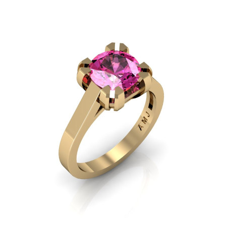 Modern 14K Yellow Gold Gorgeous Solitaire Bridal Ring with a 2.0 Carat Pink Sapphire Center Stone R66N-14KYGPS-1