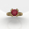 Modern 14K Yellow Gold Gorgeous Solitaire Bridal Ring with a 2.0 Carat Ruby Center Stone R66N-14KYGR-3