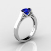 Modern 14K White Gold Elegant and Luxurious Engagement Ring or Wedding Ring with a Blue Sapphire Center Stone R667-14KWGBS-2