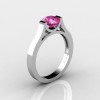 14K White Gold Elegant and Modern Wedding or Engagement Ring for Women with a Pink Sapphire Center Stone R665-14KWGPS-2