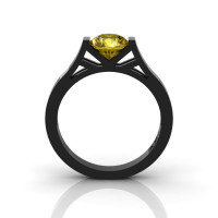 Modern 14K Black Gold 1.0 Ct Gorgeous Engagement Ring or Wedding Ring with a Yellow Sapphire Center Stone R667-14KBGYS-1